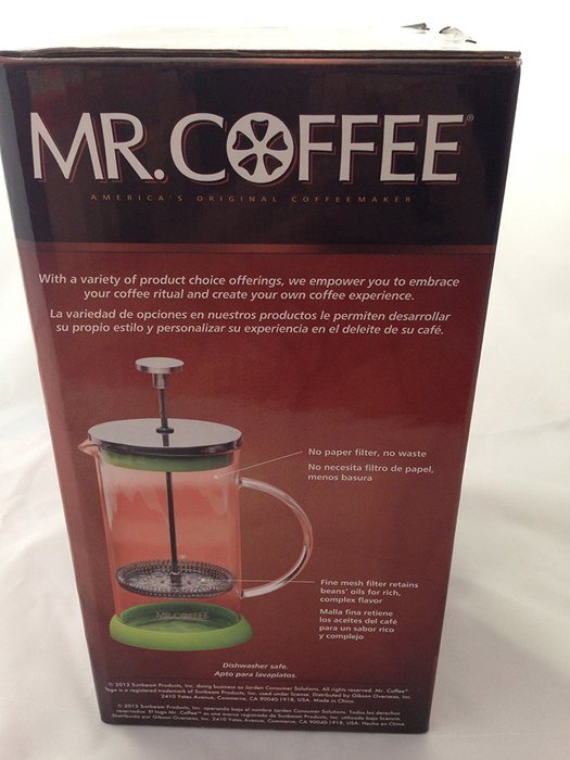 Mr. Coffee Coffee Press * 1.05 Qt. * No Filter * No Paper Waste * Fine Mesh Filter * Green * Glass Carafe * Dishwasher...