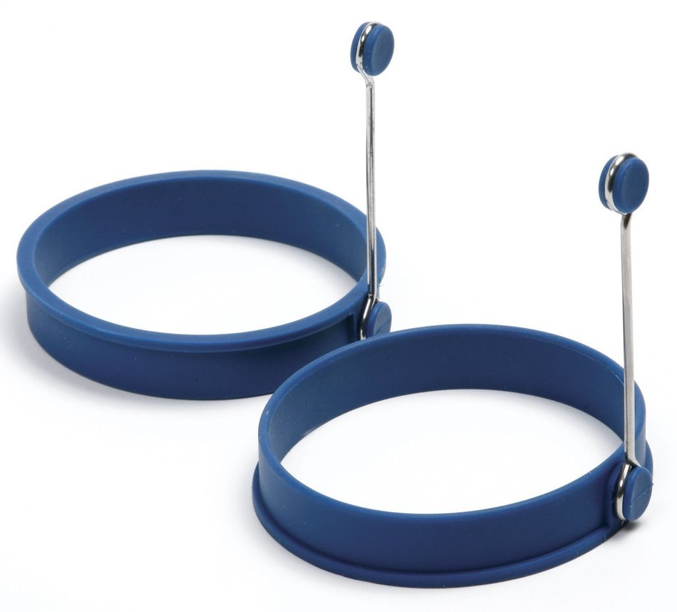Norpro Egg Ring Pancake Mold Non Stick 2 Piece Shape Wood Handle New (Blue Silicone Round)