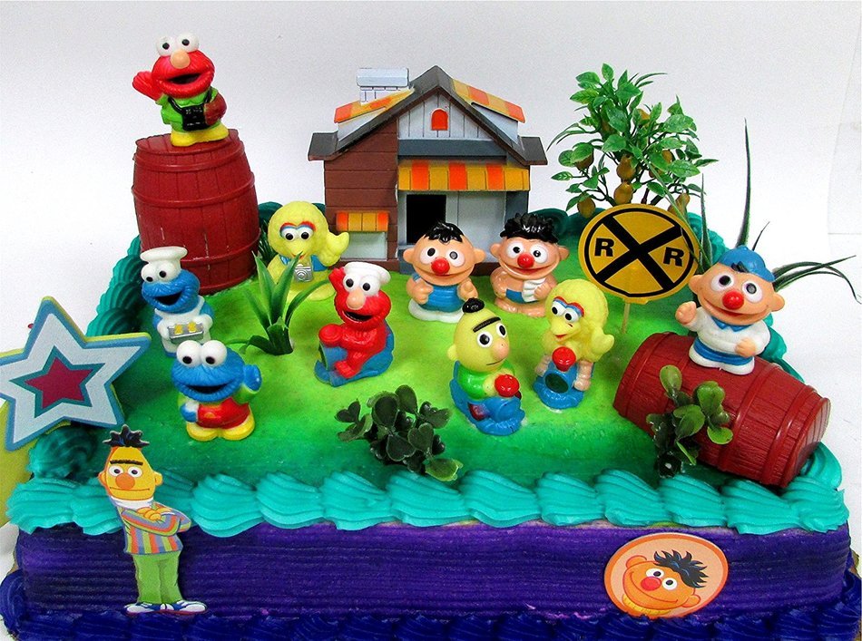 Sesame Street 16 Piece Birthday Cake Topper - Featuring Elmo, Bert, Ernie, Cookie Monster, Big Bird and Themed... N7
