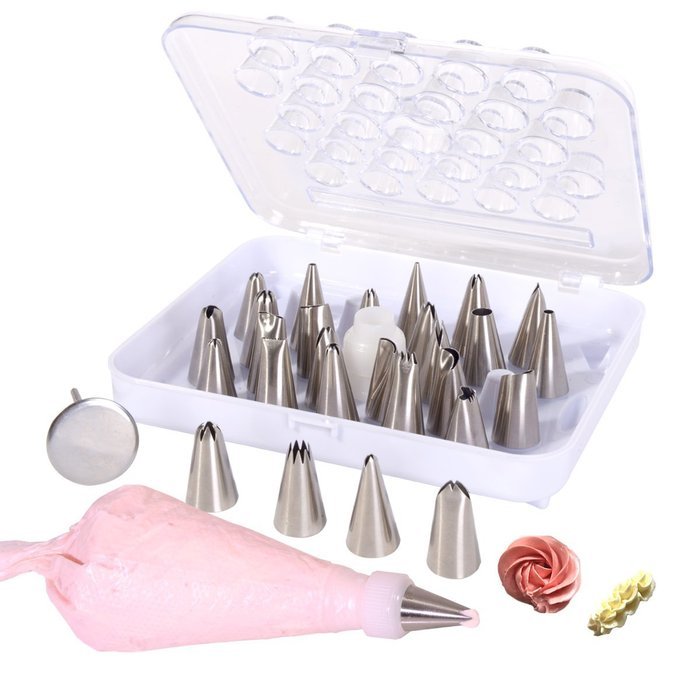 Cake Decorating Tips Set for Icing Piping Bags Reusable Coupler Flower Nail Storage Case, 28 Piece Stainless Steel... N5
