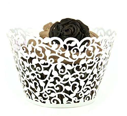 Youbedo White Cupcake Wrappers Paper Cups Little Vine Lace Little Cake Case Trays Food Decoration (100pcs) N5