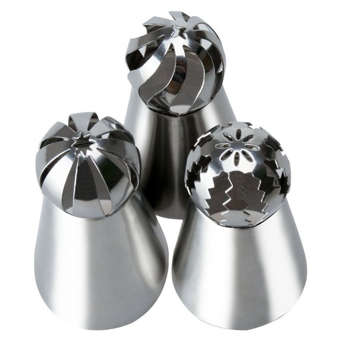 LAVAVIDA 3 Pcs Russian Piping Tips, Professional Stainless Steel Sphere Ball Icing Nozzle, Best Cake Decorating... N2