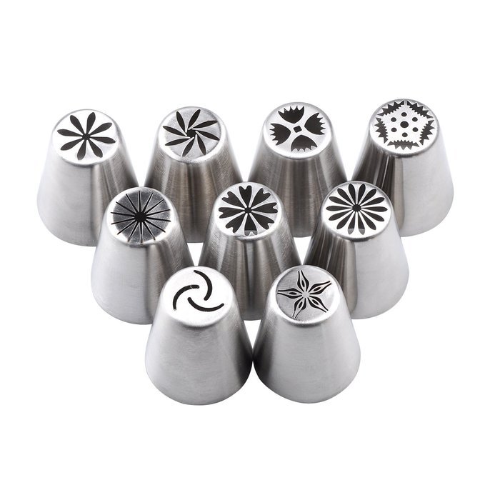 Complete Russian Piping Tips 33 PCS/Set - YOUKEE 32PCS 304 Stainless Steel Piping Tips + 1 Tri-color Coupler-... N4
