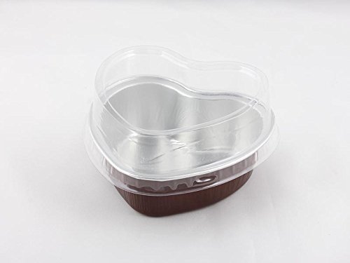10x Premium Heart-Shaped Aluminum Baking Cups with Lids for Desserts Pudding Mousse Custard (Red) N2