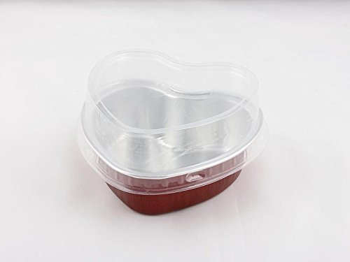 10x Premium Heart-Shaped Aluminum Baking Cups with Lids for Desserts Pudding Mousse Custard (Red) N4