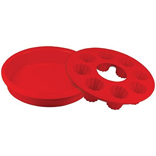 New ORKA OD200101 Silicone & Nylon Round Cake Pan with 8-Mold Cannele Pan (Red)