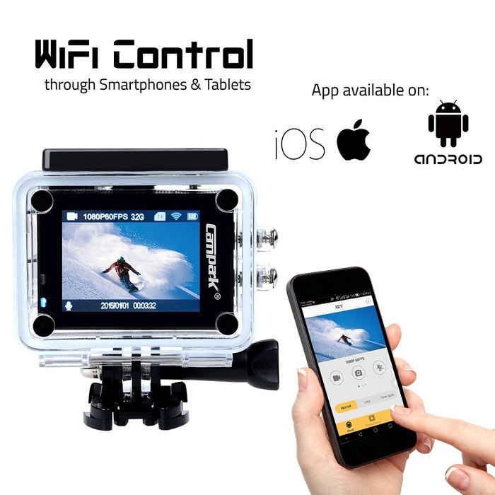 Campark Sports Action Video Camera 4K 30fps Ultra HD WiFi with Wrist Remote Control,Dual Screen,Waterproof upto...