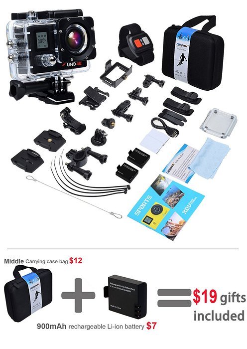 Campark Sports Action Video Camera 4K 30fps Ultra HD WiFi with Wrist Remote Control,Dual Screen,Waterproof upto... N3