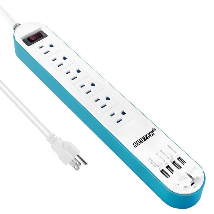 BESTEK 6-Outlet Surge Protector 6.6ft Cord with 7.5A 4 USB Ports N13