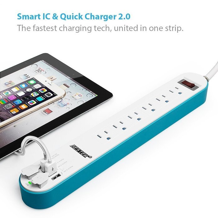 BESTEK 6-Outlet Surge Protector 6.6ft Cord with 7.5A 4 USB Ports N14