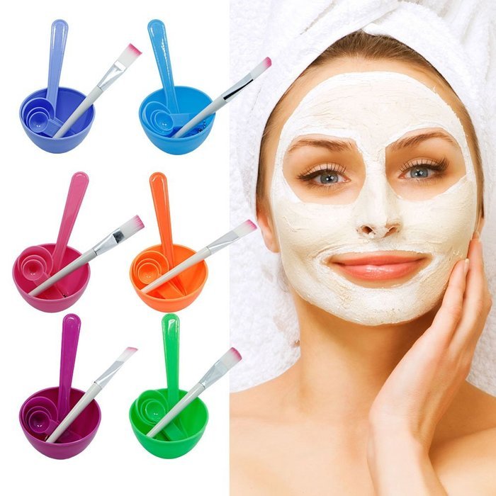 MEXUD-New 4 in 1 Makeup Beauty DIY Facial Face Mask Bowl Brush Spoon Stick Tool Set (Hot pink) N11
