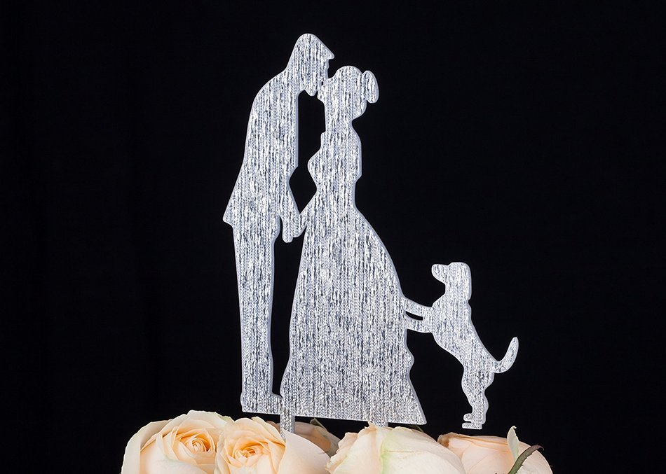 LOVENJOY with Gift Box Kissing Bride Groom Couple and Big Dog Animal Silhouette Wedding Cake Decoration Topper... N15