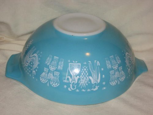 Vintage 1950's Pyrex " Butterprint " 4 Quart Cinderella Mixing Nesting Bowl #444 - Teal w/ White