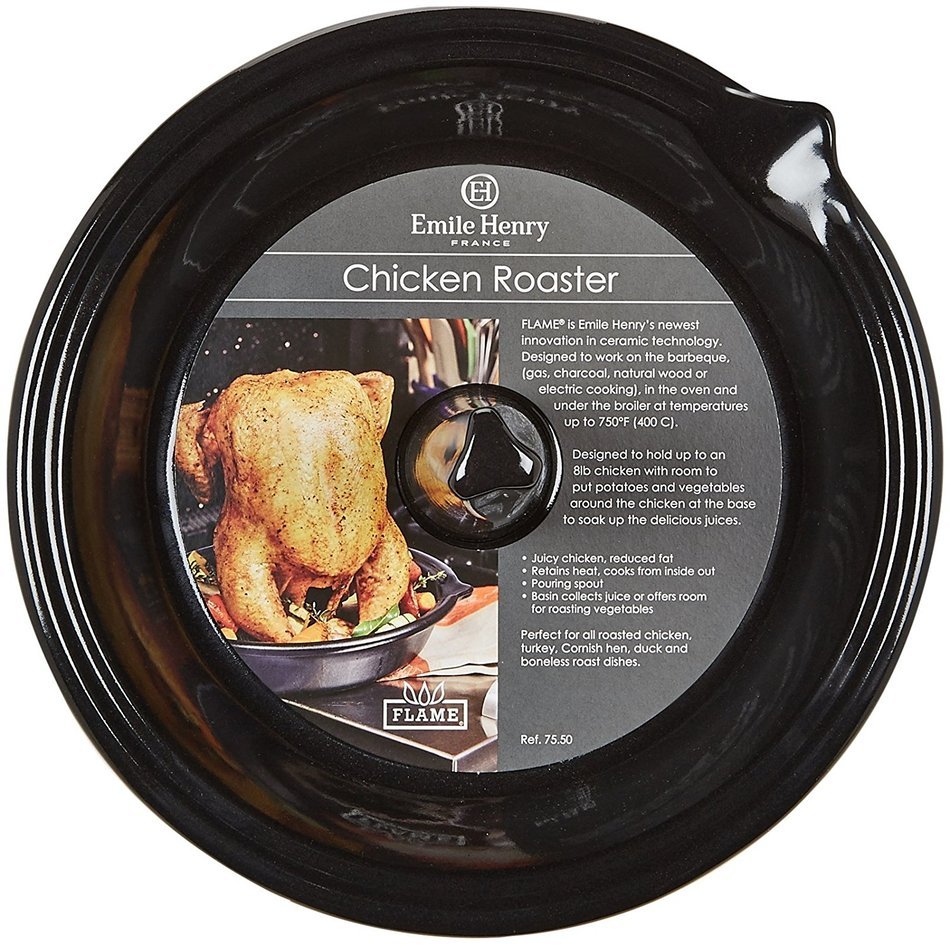 Emile Henry Made In France Flame BBQ Chicken Roaster, 10 x 2", Charcoal N2