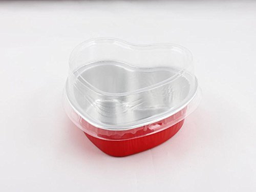 10x Premium Heart-Shaped Aluminum Baking Cups with Lids for Desserts Pudding Mousse Custard (Red) N5