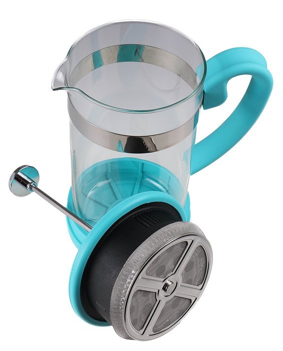 Gourmet 1 Liter Turquoise Glass and Silicone French Press Coffee Brewer N6