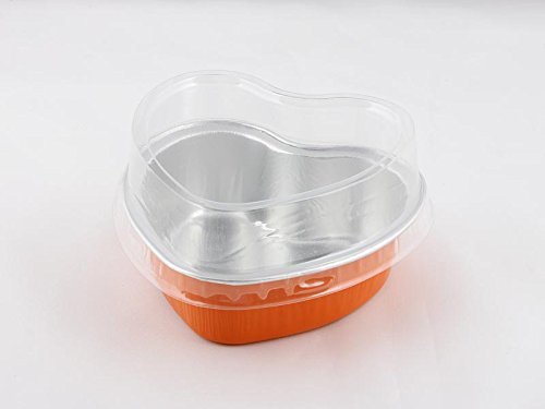 10x Premium Heart-Shaped Aluminum Baking Cups with Lids for Desserts Pudding Mousse Custard (Red) N6
