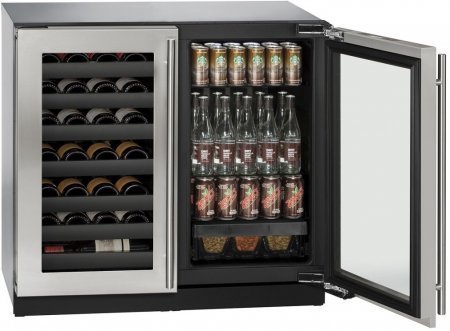 U-Line U3036BVWCS00B 7 cu. ft. Capacity 36" Modular 3000 Series Freestanding Full Size Beverage Center in Stainless...