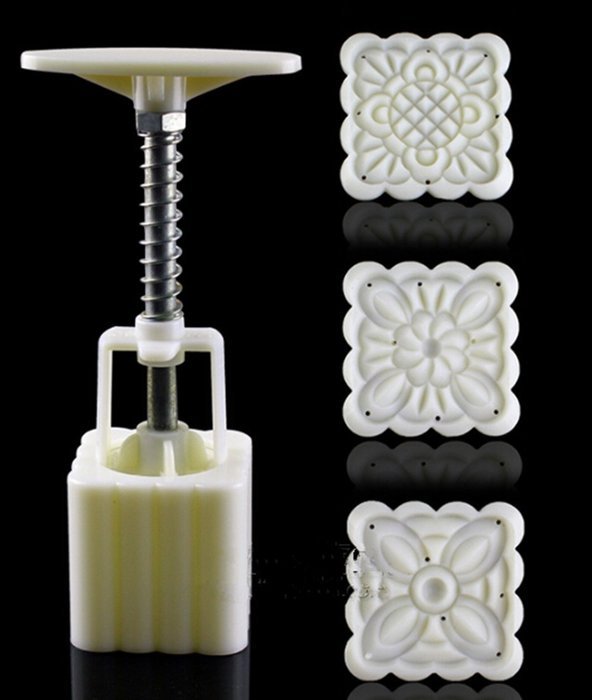 Square Shape Moon Cake Pastry Mold Hand Pressure 50g One Barrel 3 Flower piece baking mold for Mid-Autumn