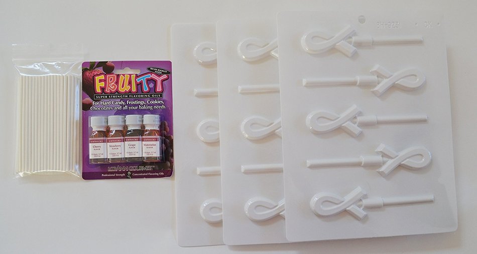 8H-9231 2 1/4" Awareness Ribbon Sucker Hard Candy Mold Fruity Loran Oil Packet/Packet of 3 molds
