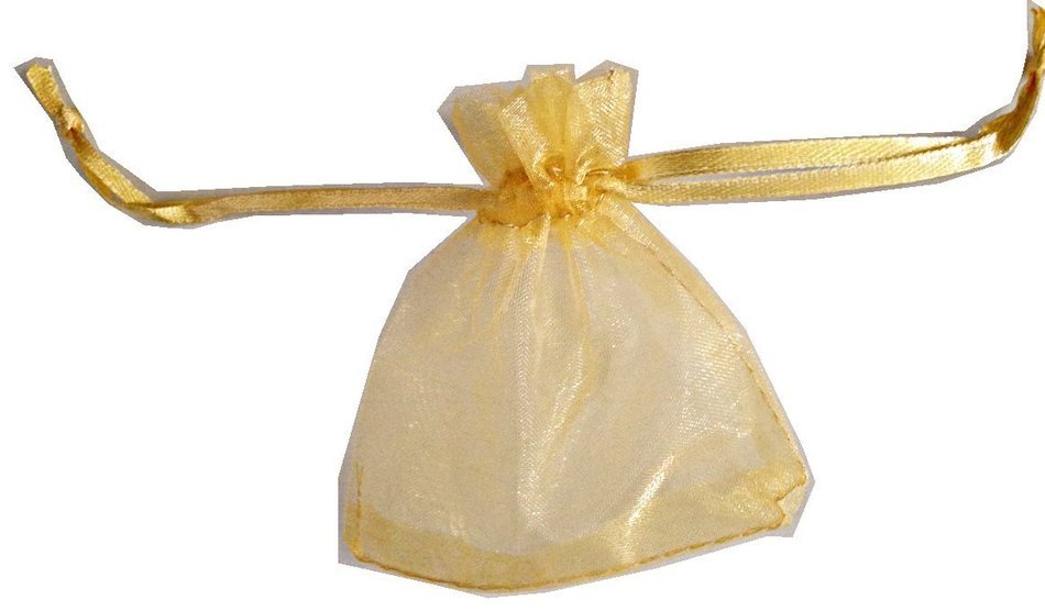 Gold Organza Bag Pouch with Ribbon Ties 2" X 3" (Pack of 24)