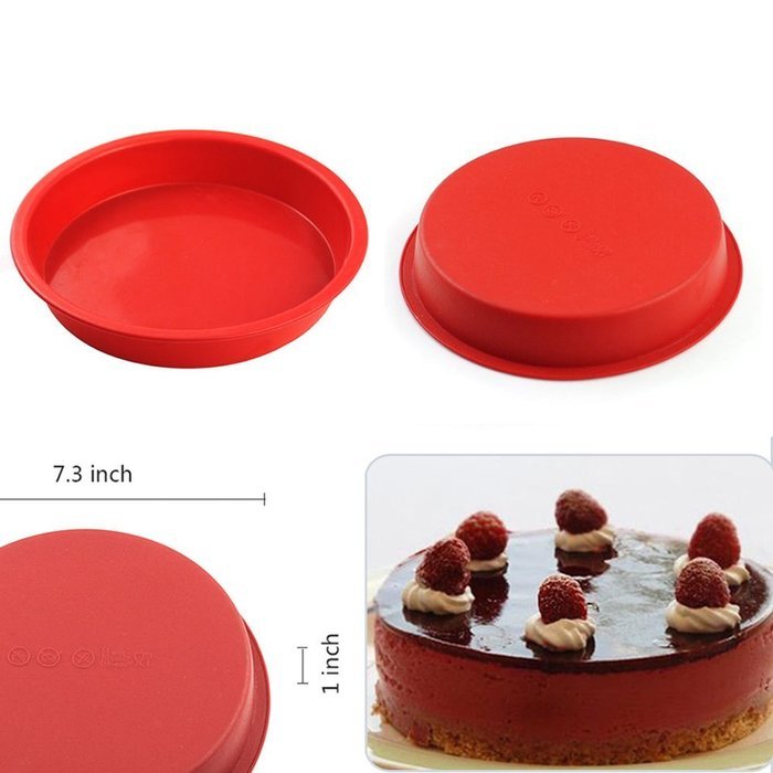 2win2buy 7.3inch Silicone Cake Mold 100% Food Grade Flexible Round Cake Pan Bread Candy DIY Bakeware (7.3*1" Red)