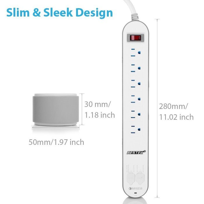 BESTEK 6-Outlet Surge Protector 6.6ft Cord with 7.5A 4 USB Ports N16