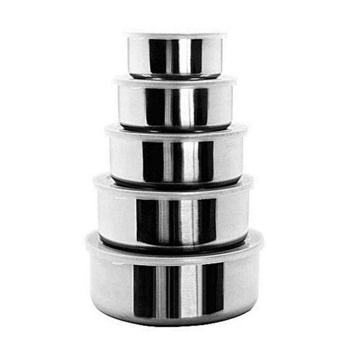 Quadruple Time 5 PCS Mixing Bowls Cookware Stainless Steel Food Storage Container Set N3