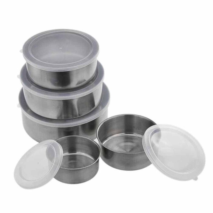 Quadruple Time 5 PCS Mixing Bowls Cookware Stainless Steel Food Storage Container Set N4