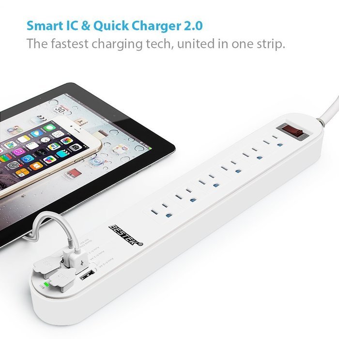 BESTEK 6-Outlet Surge Protector 6.6ft Cord with 7.5A 4 USB Ports N18