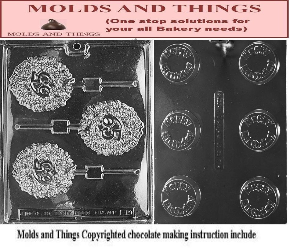 65TH LOLLY Chocolate Candy Mold and Happy birthday Cookie Numbers and letters chocolate candy mold with © molding...