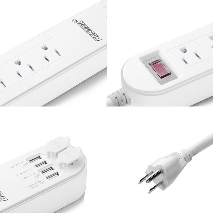 BESTEK 6-Outlet Surge Protector 6.6ft Cord with 7.5A 4 USB Ports N19