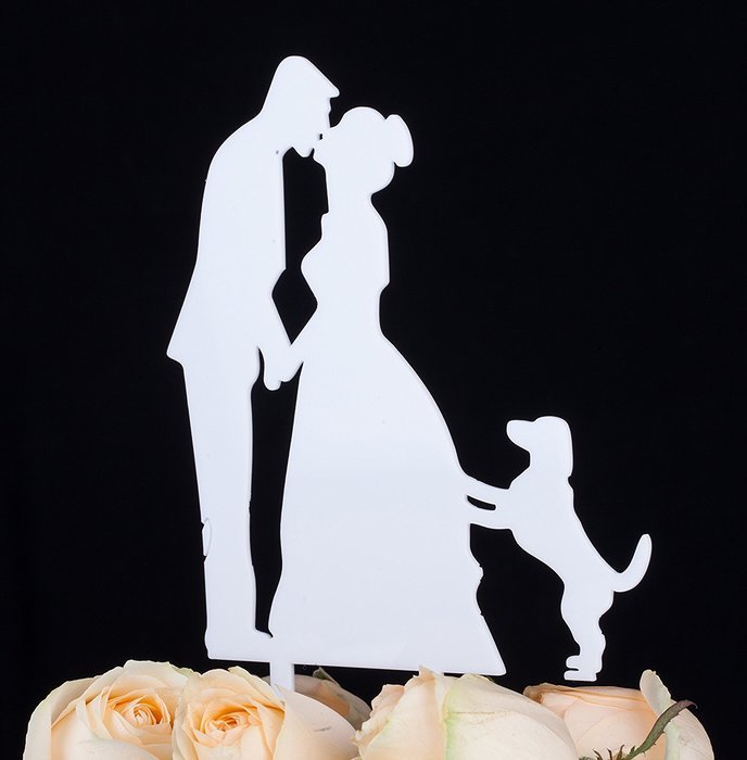 LOVENJOY with Gift Box Kissing Bride Groom Couple and Big Dog Animal Silhouette Wedding Cake Decoration Topper... N24
