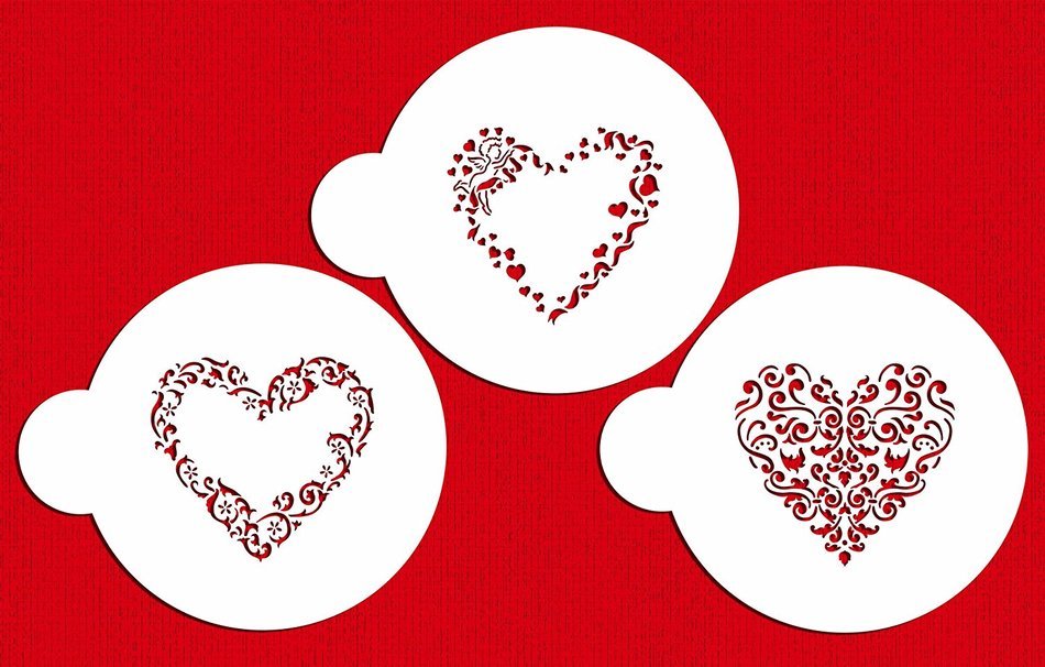 Designer Stencils C202 Swirl Valentine Heart Cookie Stencils, Beige/Semi-Transparent