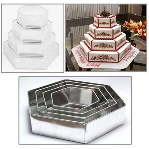 4 Tier Hexagon Multilayer Birthday Wedding Anniversary Cake Tins / Pans 6" 8" 10" 12" N4
