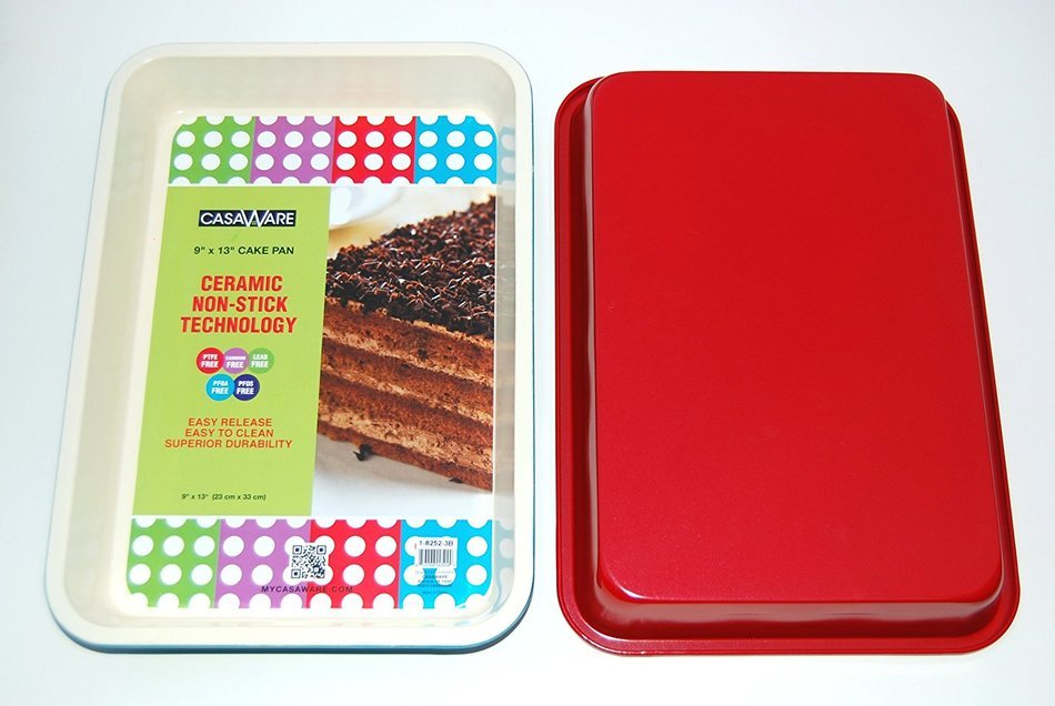 casaWare Ceramic Coated NonStick 9 X 13 x 2-Inch Rectangular Cake Pan (Cream/Purple) N3