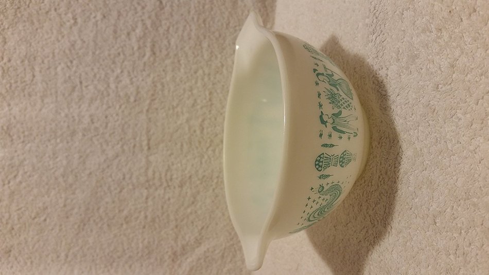 Vintage 1950's Pyrex Mixing Bowl White Turquoise Amish Butterprint #441 1 1/2 Pint N2