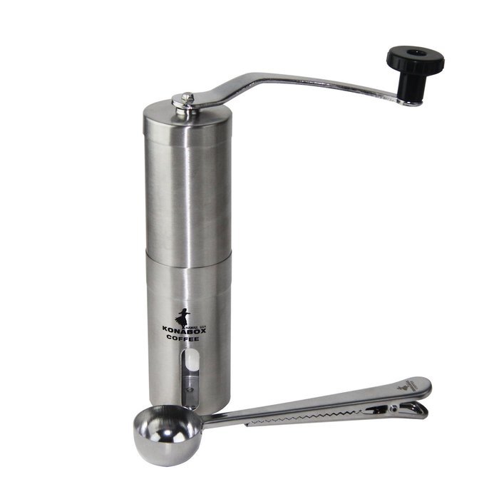 KonaBox Coffee Burr/Mill Manual Coffee Grinder with FREE Bonus Spoon Bag Seal Clip, Stainless Steel, Portable...