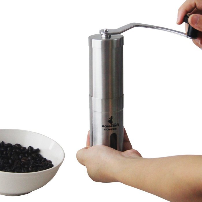 KonaBox Coffee Burr/Mill Manual Coffee Grinder with FREE Bonus Spoon Bag Seal Clip, Stainless Steel, Portable... N2