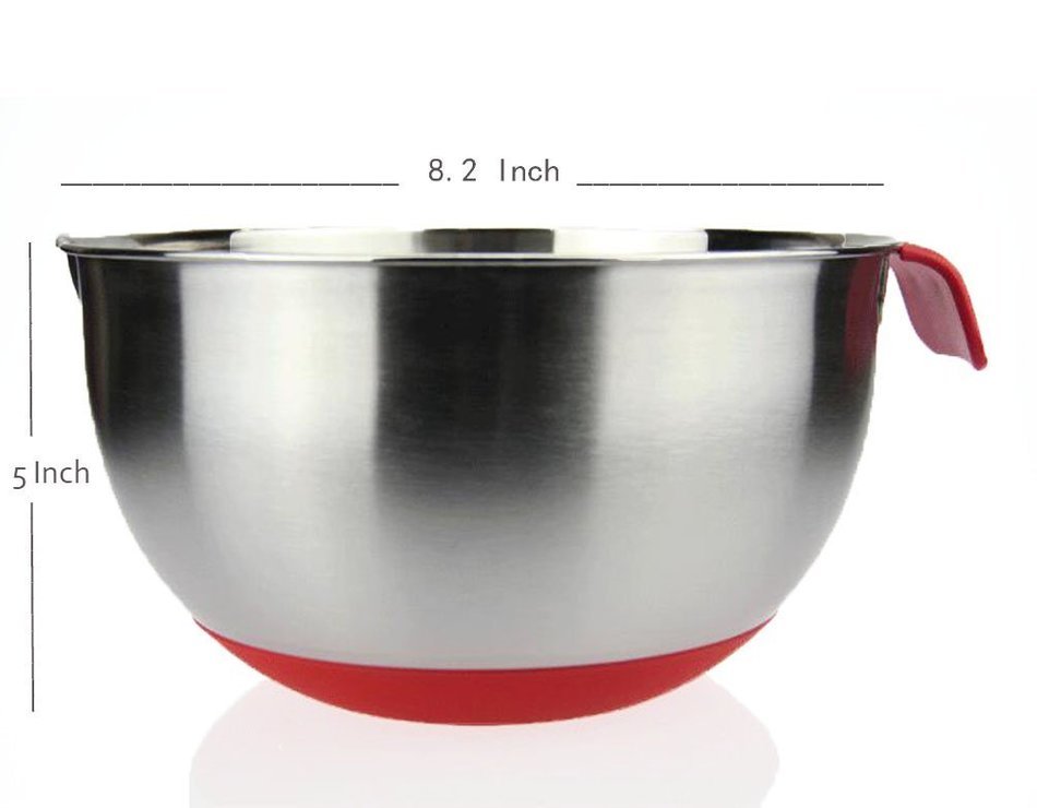 IBEET Mixing Bowl With Handle and Apout,Mixing Bowl With Spout, 18/8 Stainless Steel Mixing Bowl, 2.5QT Rubber... N13