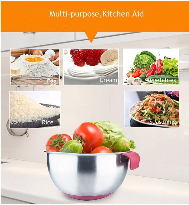 IBEET Mixing Bowl With Handle and Apout,Mixing Bowl With Spout, 18/8 Stainless Steel Mixing Bowl, 2.5QT Rubber... N14