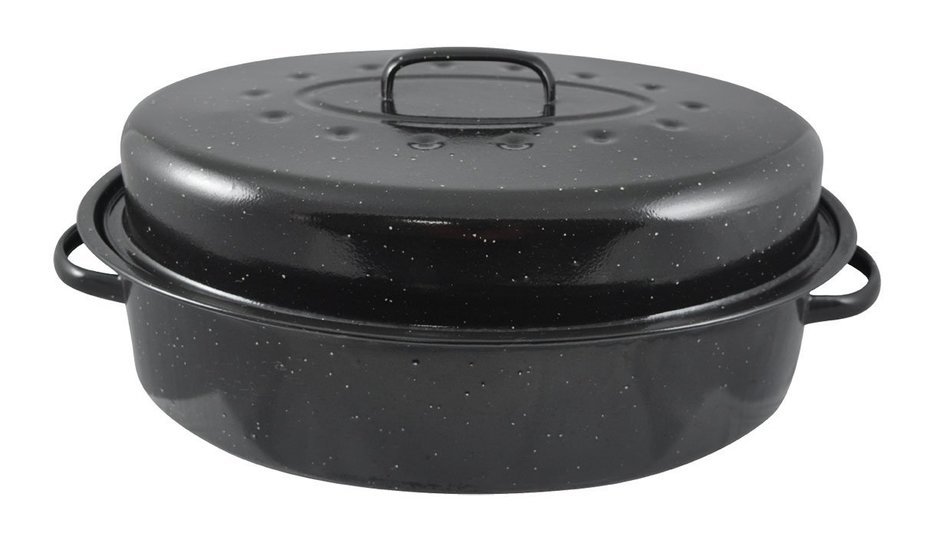 HDS TRADING Non-Stick Carbon Steel Roaster with Lid, 15-Inch, Black