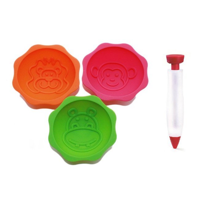 X-Haibei Jungle Zoo Animal Round Dome Muffin Deco Mini Cake Set Kit Silicone Mold Pen
