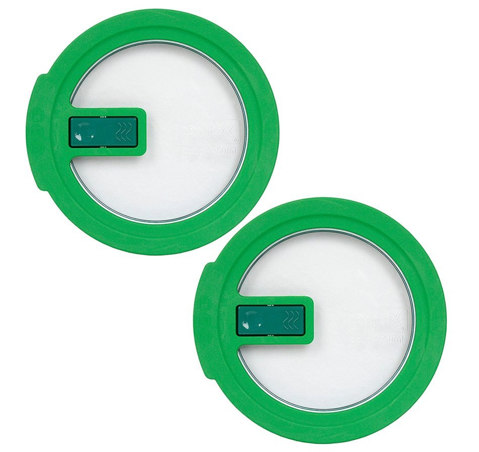 (2) Pyrex 7200 Blue 2 Cup and (2) Pyrex 7202 Green 1 Cup Round No Leak Lids for Glass Bowls N2