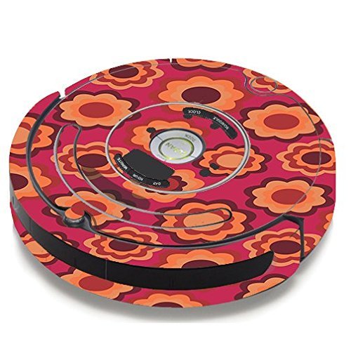 Skin Decal Vinyl Wrap For IRobot Roomba 650 655 Vacuum / Retro Flowers Pink