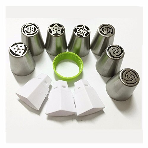 7PCS Stainless Steel Russian Tulip Icing Piping Nozzle + 1 Adaptor Converter Pastry Decorating Tips Cake Cupcake... N6