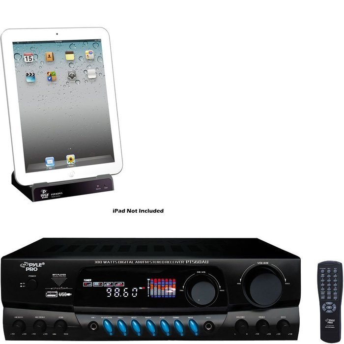 Pyle Stereo Receiver and iPod Dock Package - PT560AU 300 Watts Digital AM/FM/USB Stereo Receiver - PIPADK1 Universal...