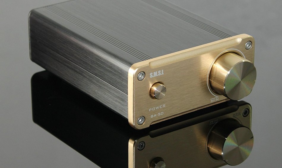 SMSL SA-50 2x50W D-AMP TDA7492 Hi-Fi Stereo Amplifier + Power Adapter - Gold