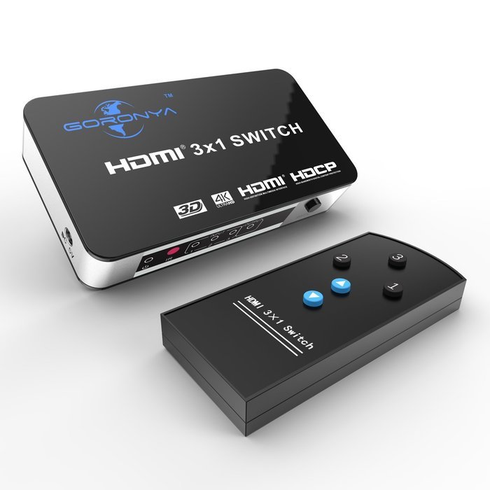Goronya 3 Port HDMI Switch Box 3 Input 1 Output, HDMI Hub Selector with IR Wireless Remote Support 4Kx2K Full... N2