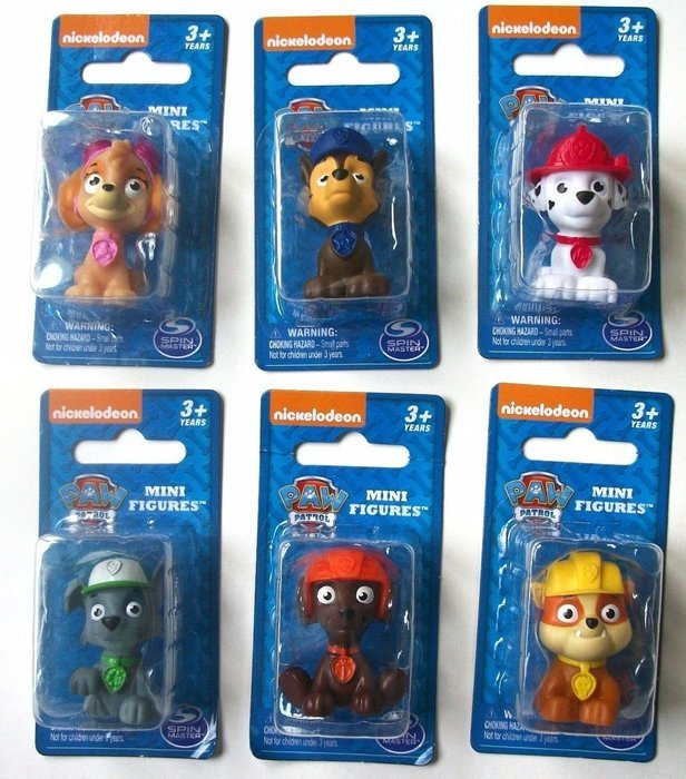 Nickelodeon Paw Patrol Mini Figurine/Cake Toppers ~ set of 6 Rocky, Zuma, Skye, Rubble, Marshall & Chase N8